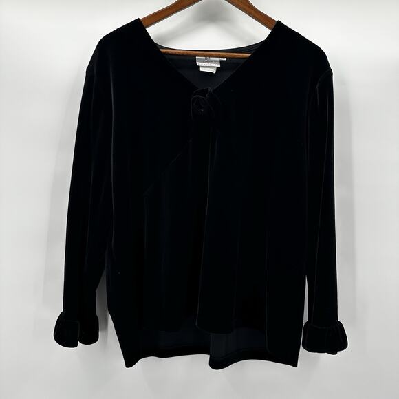 Hot Cotton Marc Ware Top Womens XL Black Velvet Boho Granny Goth Floral Applique - Picture 1 of 10